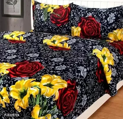 Polycotton 3D Printed Double size Bedsheet with Two Pillow covers-thumb2