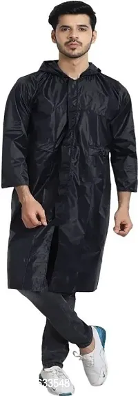 STYLISH POLYSTER RAINCOAT FOR MEN/WOMEN - BLACK-thumb0