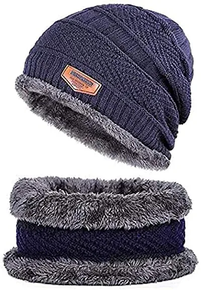 Woolen Winter Beanie Cap with Neck Set Scarf Warm For Men