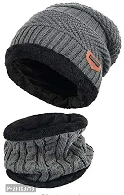 Classy Solid Beanie Caps with Neck Warmer for Unisex