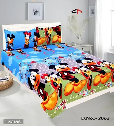 Multicolor Printed  Polycotton Double Bedsheet With 2 Pillow Covers