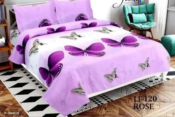 Purple Printed Polycotton Double Bedsheet With 2 Pillow Covers