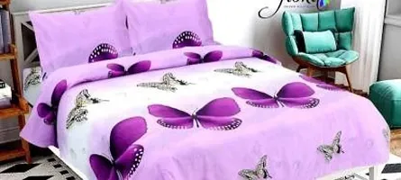 Purple Printed Polycotton Double Bedsheet With 2 Pillow Covers-thumb1
