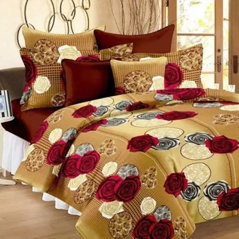 3D Printed Polycotton Double Bedsheet With Pillow Covers