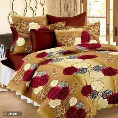 Brown Printed Polycotton Double Bedsheet With 2 Pillow Covers