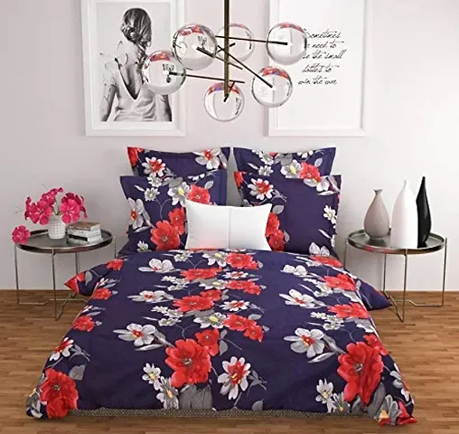 nikhatu Prime Collection 144 TC Polycotton 3D Printed Double Bedsheet with 2 Pillow Covers (Multicolour, Size 90 x 90 Inch)