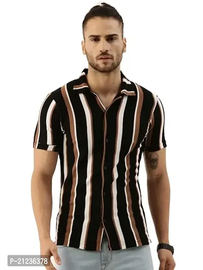 Stylish Black Cotton Short Sleeves Shirts For Men-thumb0