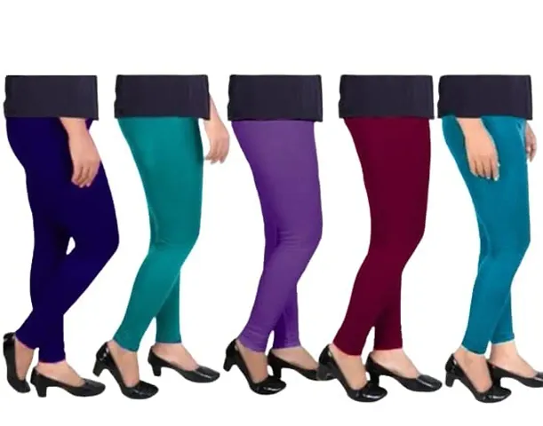 Buy Fablab Women's Cotton Lycra Ankle Length Leggings Combo Pack