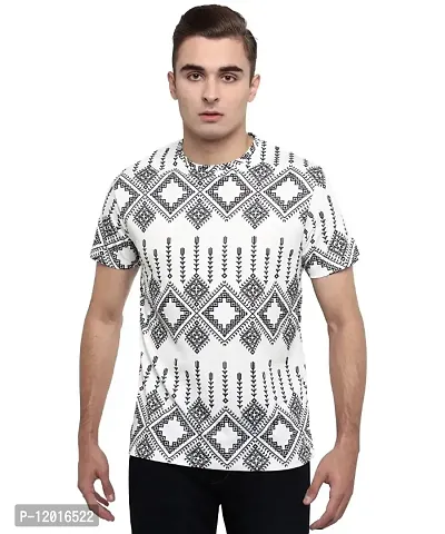 Crastic Printed Round Neck Half Sleeve White and Black T-shirt for Men