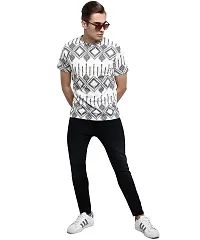 Crastic Printed Round Neck Half Sleeve White and Black T-shirt for Men-thumb1