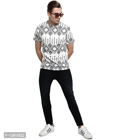 Crastic Printed Round Neck Half Sleeve White and Black T-shirt for Men-thumb2