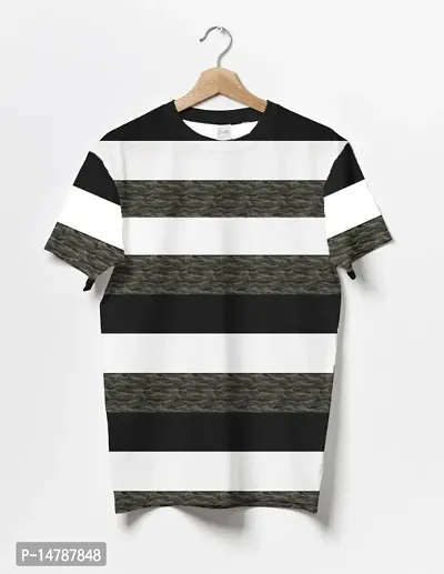 Crastic Striped Printed Round Neck Half Sleeve T-shirt-thumb0