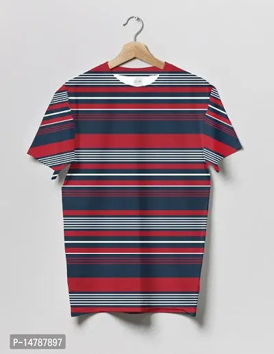 Crastic Striped Printed Round Neck Half Sleeve T-shirt-thumb0