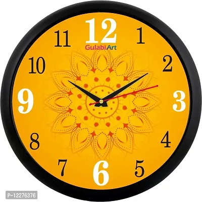 GULABIART Plastic Round Analog Wall Clock, Wall Clock for Wall Stylish, Big Bold Easy to Read Numbers, Yellow Background, with Glass, Plastic Ring Wall Clock-thumb0