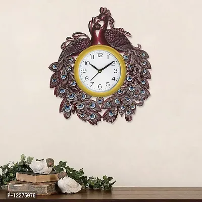 GULABIART Wooden Analog Wall Clock for Home Living Room Decor Office Kids Bedroom Stylish Ethnic Antique Decorative Design Peacock 13X13 Inch (GA-HK511)-thumb3