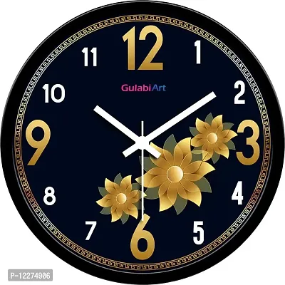 GULABIART Plastic Round Analog Wall Clock, Wall Clock for Wall Stylish, Big Bold Easy to Read Numbers , Navy Blue Background with Glass, (Black & Yellow)-thumb0