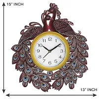 GULABIART Wooden Analog Wall Clock for Home Living Room Decor Office Kids Bedroom Stylish Ethnic Antique Decorative Design Peacock 13X13 Inch (GA-HK511)-thumb1