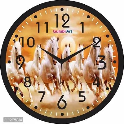 GULABIART Horse Big Size Designer Analogue Round Plastic Wall Clock with Glass for Home (11 x 11 Inch / 28 x 28 cm) (Yellow) (GA-PL-069)-thumb0