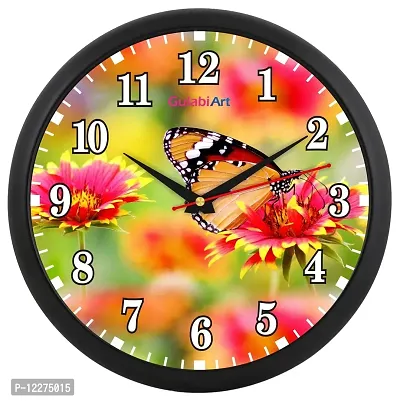 GULABIART Plastic Round Analog Wall Clock, Wall Clock for Wall Stylish, Big Bold Easy to Read Numbers, Multicolor Background, with Glass, Plastic Ring Wall Clock (Multicolor)-thumb0