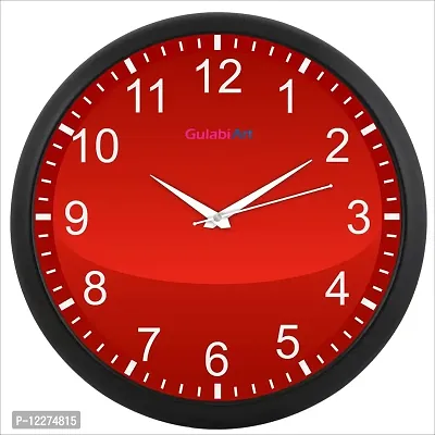 GULABIART Plastic Round Analog Wall Clock, Wall Clock for Wall Stylish, Big Bold Easy to Read Numbers, Red Background, with Glass, Plastic Ring Wall Clock-thumb0