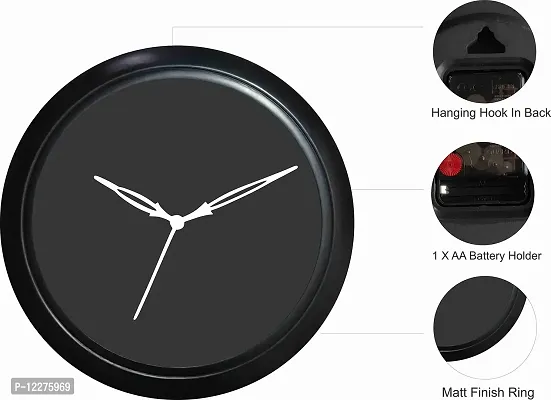 GULABIART Plastic Round Analog Wall Clock, Wall Clock for Wall Stylish, Big Bold Easy to Read Numbers, Black Background, with Glass, Plastic Ring Wall Clock-thumb4