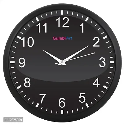 GULABIART Plastic Round Analog Wall Clock, Wall Clock for Wall Stylish, Big Bold Easy to Read Numbers, Black Background, with Glass, Plastic Ring Wall Clock