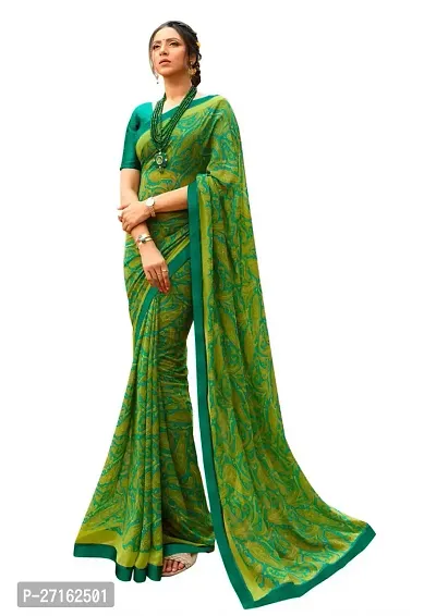 Beautiful Green Cotton Silk Saree with Blouse piece For Women-thumb0