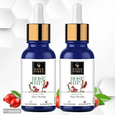 Good Vibes Rose Hip Radiant Glow Face Serum, 30 ml Light Weight Non Greasy Moisturizing Formula For All Skin Types