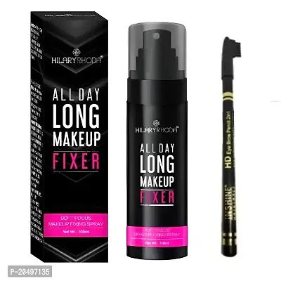 Hilary Rhoda All Day Long Makeup Fixer with Free INSHINE HD Eyebrow Pencil 2 in 1 Waterproof  Highly Pigmented (Black)