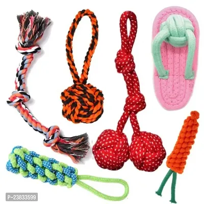 Rope Toys for Dogs, Puppy Chew Teething Rope Toys Set of 3 Durable Cotton Dog Toys for Playing and Teeth Cleaning Training Toy 6 in1 Pack of 6 Toys (Color May Vary)-thumb0