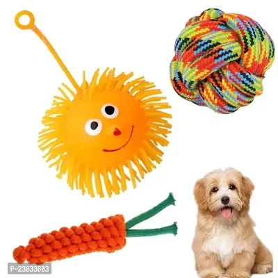 Dog Puppy Cat Pet Led Light Squeaky Squeaker Rubber Chew, Rope Toys for Dogs, Puppy Chew Teething, Playing and Teeth Cleaning Training Toy 3 in1 Pack of 3 Toys