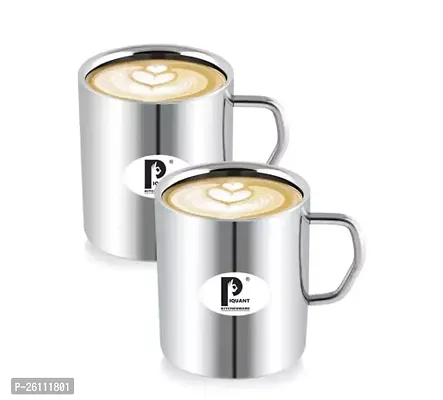Piquant Kitchenware Sober Double Wall Stainless Steel Coffee Mug 300 Ml, Pack Of 2
