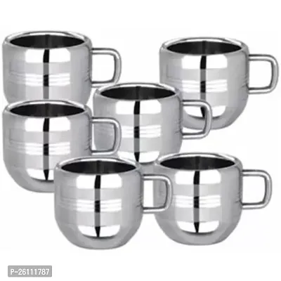 Frolax Stainless Steel Apple Tea And Coffee Cup Silver, Cup Set Pack Of 6