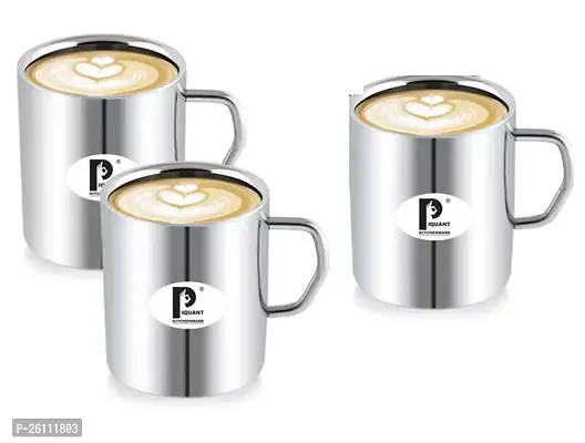 Piquant Kitchenware Sober Double Wall Stainless Steel Coffee Mug 300 Ml, Pack Of 3