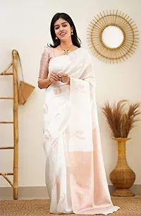 Elegant White Art Silk Saree with Blouse piece For Women-thumb1