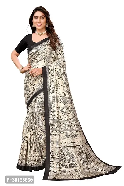 Elegant White Art Silk Saree with Blouse piece For Women-thumb0