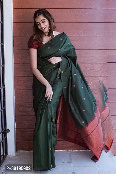 Elegant Green Art Silk Saree with Blouse piece For Women-thumb2