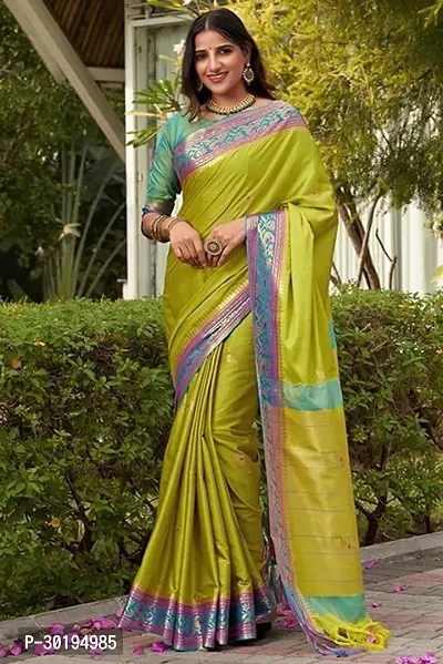 Elegant Green Art Silk Saree with Blouse piece For Women-thumb3