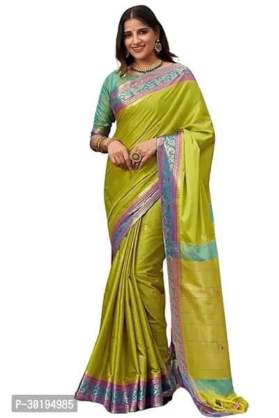 Elegant Green Art Silk Saree with Blouse piece For Women-thumb0