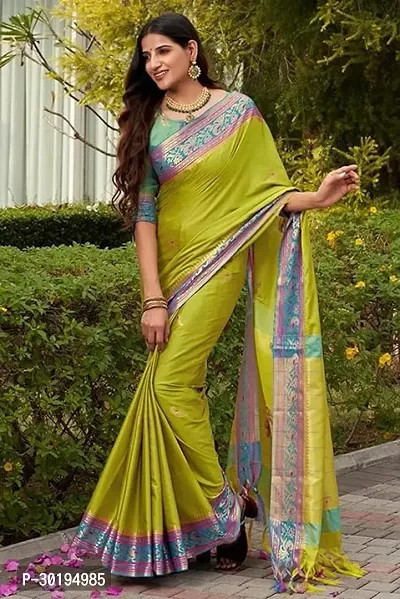 Elegant Green Art Silk Saree with Blouse piece For Women-thumb4