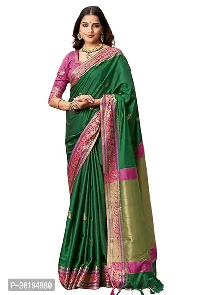 Elegant Green Art Silk Saree with Blouse piece For Women-thumb0