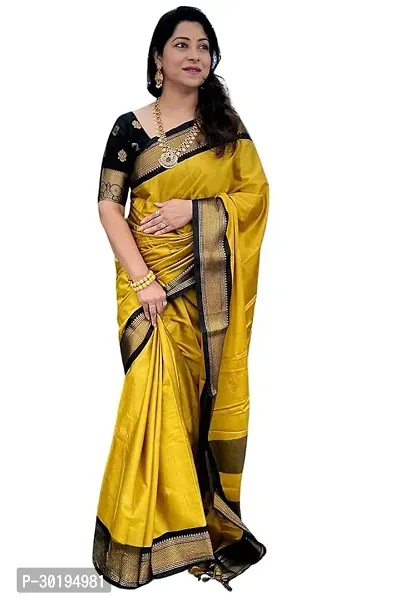 Elegant Yellow Art Silk Saree with Blouse piece For Women