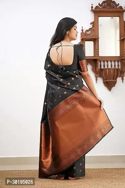 Elegant Black Art Silk Saree with Blouse piece For Women-thumb2