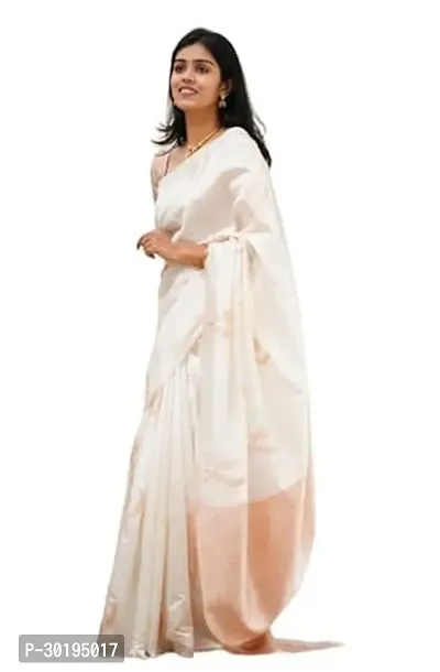Elegant White Art Silk Saree with Blouse piece For Women-thumb0
