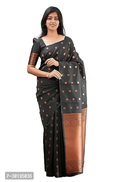 Elegant Black Art Silk Saree with Blouse piece For Women-thumb0