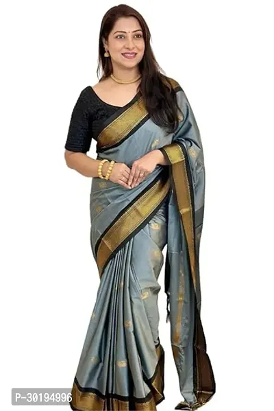 Elegant Grey Art Silk Saree with Blouse piece For Women