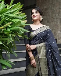 Elegant Black Art Silk Saree with Blouse piece For Women-thumb1