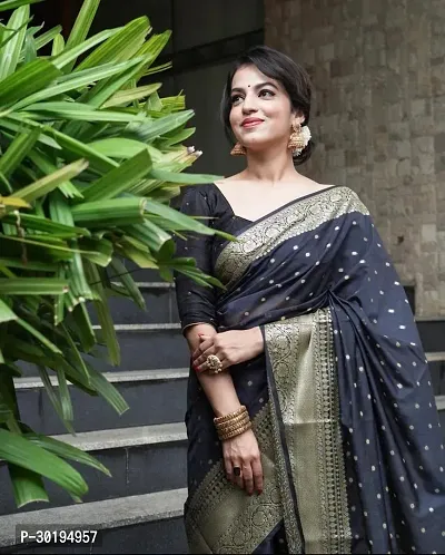 Elegant Black Art Silk Saree with Blouse piece For Women-thumb2