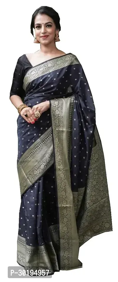 Elegant Black Art Silk Saree with Blouse piece For Women-thumb0