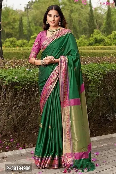 Elegant Green Art Silk Saree with Blouse piece For Women-thumb4